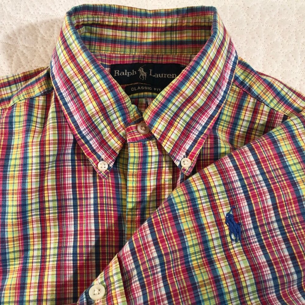 Vibrant Polo ralph lauren Madras Plaid Shirt Classic Fit Men Size Medium